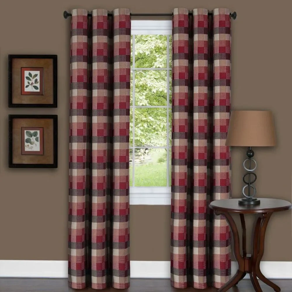Achim Home Furnishing: Harvard Burgundy Plaid Contemporary Window Curtain Panel